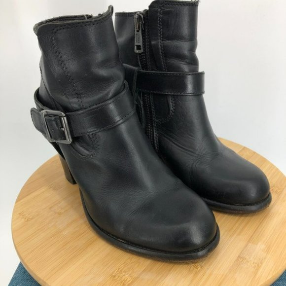 Allsaints jules Block heeled black Leather biker boots in EU 39 buckle wrap - Picture 8 of 16